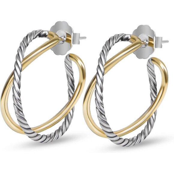 Jewelry - Half Hoop Earrings Gold-Plated Brass Twist Cable Wire Jewelry for Women